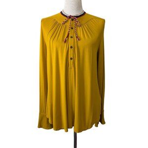 Akemi + Kin Womens Size S Mustard Yellow Goldie Tassel Tie Soft Rayon L/S Top